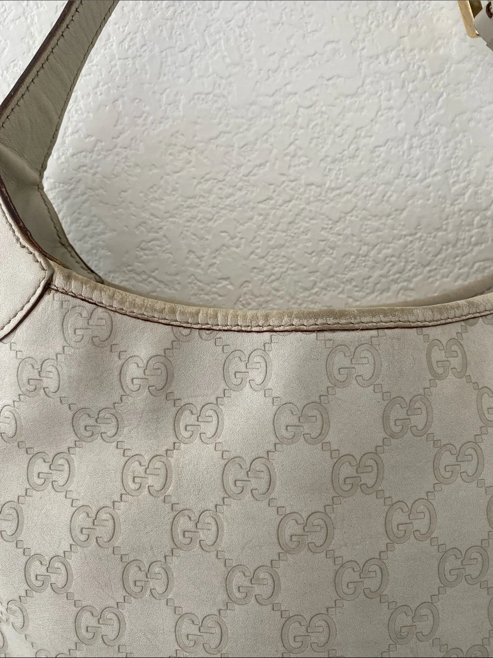 Gucci Beige Monogram Hobo Bag with Gold Hardware